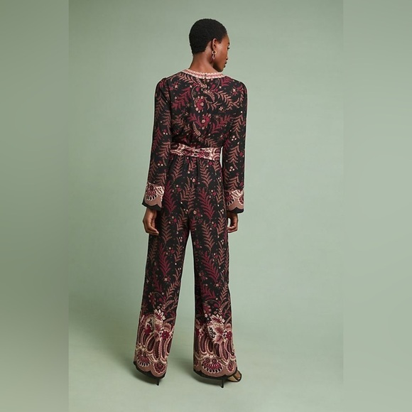 Anthropologie One September Breezeway Jumpsuit Embroidered Wide Leg Long Sleeve - Picture 2 of 11